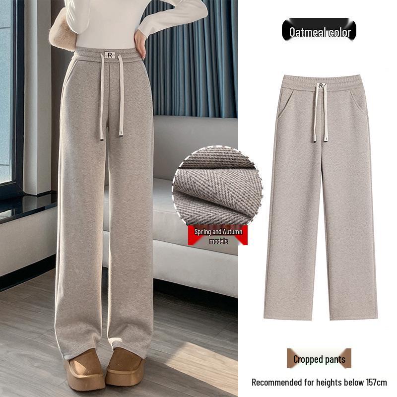 Women s Plus Velvet Thickened Herringbone High-Waist Wide-Leg Pants - Autumn Winter Lambswool Casual Loose Fit. M Upgraded
