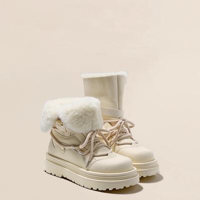 Flip the Hair and Wear Thick-soled Waterproof and Non-slip Snow Boots for Women's 2025 Winter New Velvet and Thickened Northeast Cotton Shoes