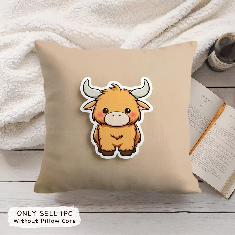 

Cool Highland Cow Cushion Cover Soft Short Plush Pillow Cover Smooth Cozy Texture Aesthetic Cushion Case Home Decor 30x30cm