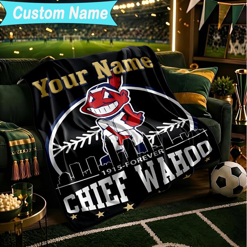 1PC Custom Name Blanket Indians Football Flannel Blankets Patterns Throw Blanket All-Season Soft Gift for Couch, Bed, Camping, Birthday Gifts