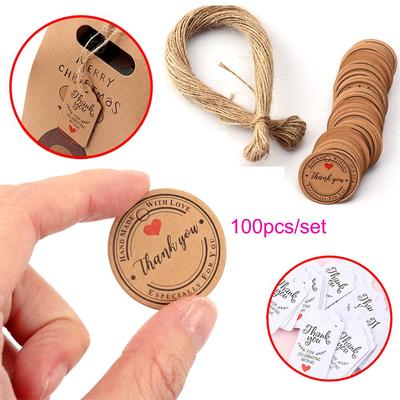 Brown Handcraft Round Wedding Supplies Merry Christmas Thank You Labels Hang Tag Kraft Paper Tags