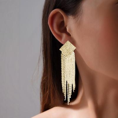 Trendy Rhinestone Tassel Earrings: Chic European & American Design, Versatile with Claw Chain Pendants