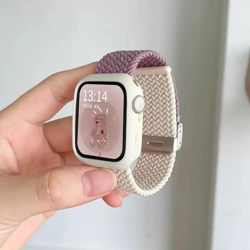 Candy Silicone Case+Strap For Apple Watch Series 9 8 7 45mm 41mm Band SE 6 5 4 44mm 40mm Nylon Correa Strap Iwatch Ultra 2 49mm