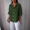 Women's 2025 European & American Summer V-neck Loose Button Cotton Linen T-shirt