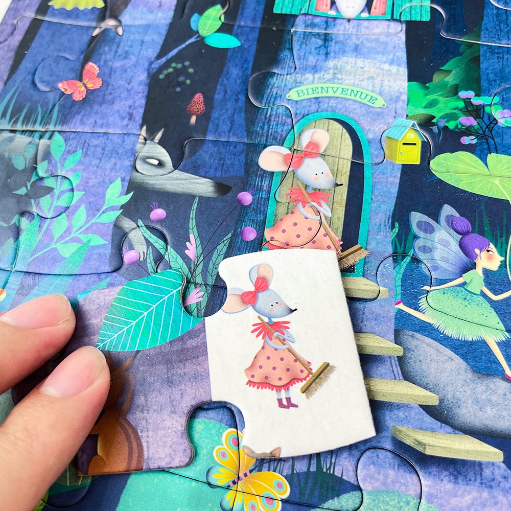 DJECO Enchanted Forest Observation Puzzle, 100-Piece Jigsaw Puzzle, Picture Search Game, Hidden Objects, Educational Toy, Montessori Style, for Girls
