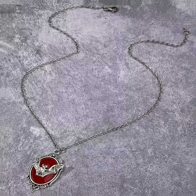 Gothic Vampire Bat Pendant Necklace With Ruby For Halloween Gift For Women