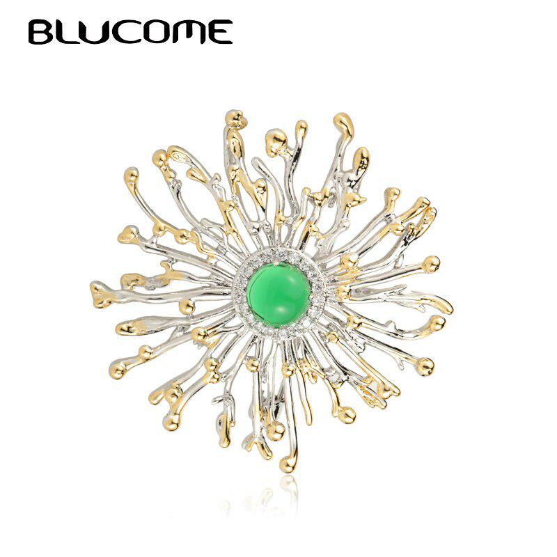 Coral Flower Brooch Pins For Women Men Exquisite Rhinestone Plant Clothes Accessories Wedding Collar Clip
