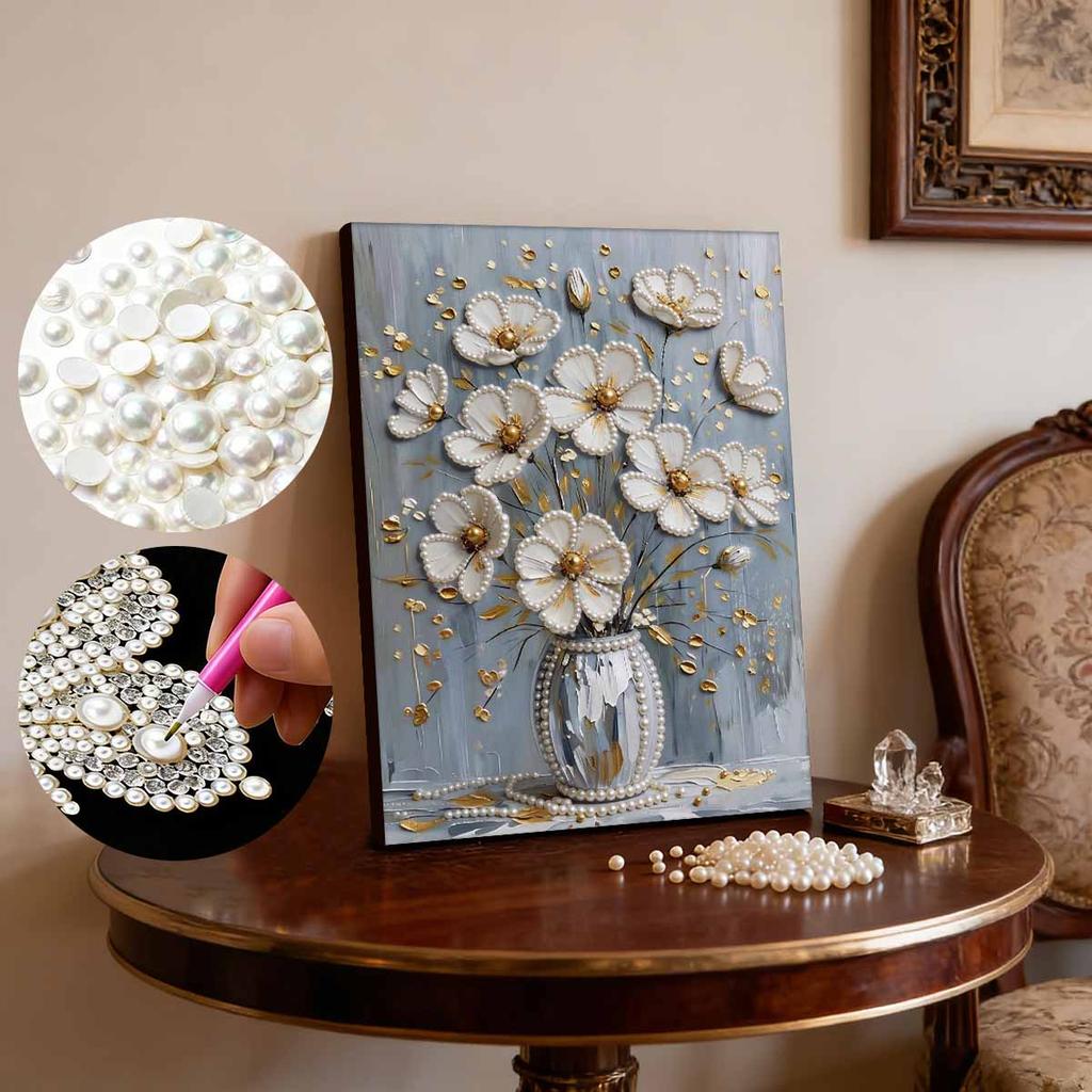 5D DIY Frameless Pearl Painting Flower Pattern Painting Kit, Suitable for Home Living Room Bedroom and Other Wall Decoration Art Paintings