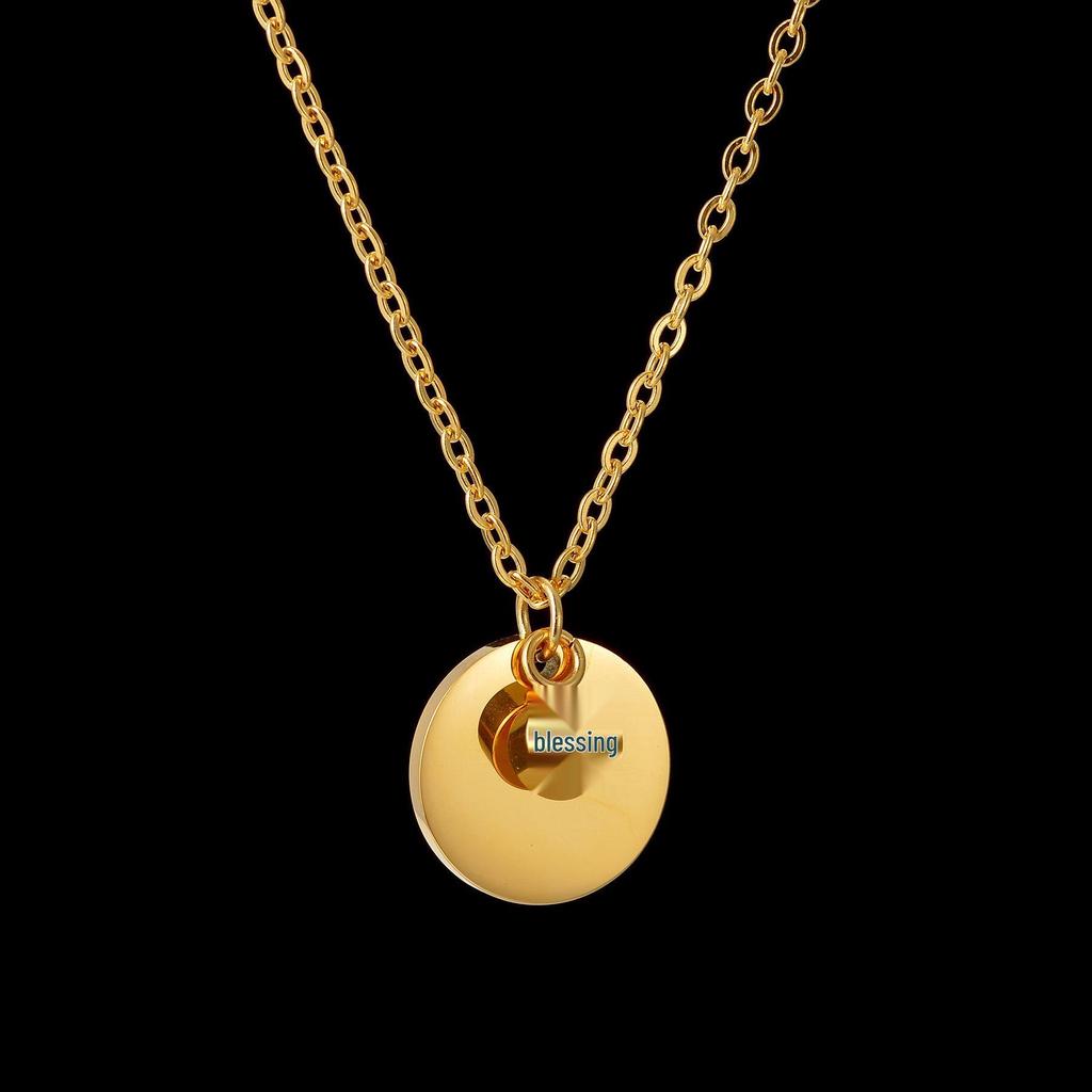 Titanium Steel Engraved Name Necklace with December Birthstone Pendant