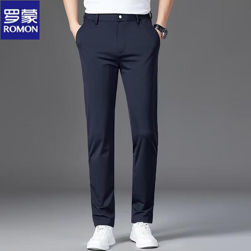 ROMON Men's Summer Ice Silk Straight Business Casual Pants