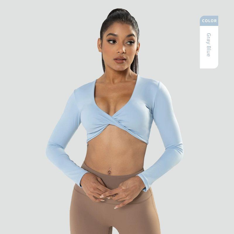 

Long Sleeve Women s Deep V Neck Slim Fit Breathable Midriff-Baring Top