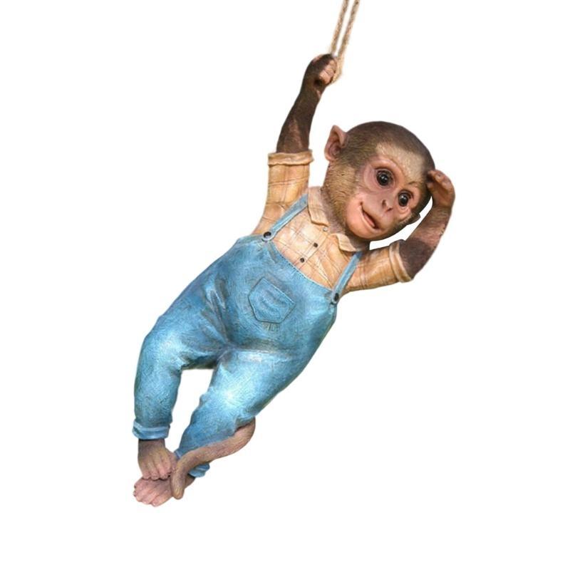652F Monkey Miniature Statue Garden Decors Resin Animal Sculpture Hanging Ornament Outdoor Statues for Yard Lawn Accessories