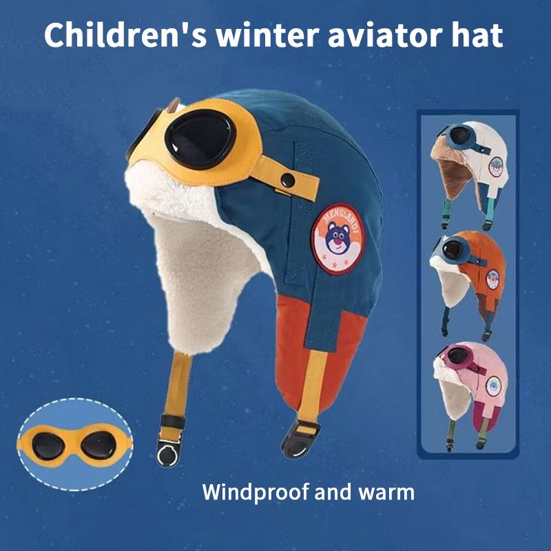 Chapeau d'aviateur pour enfants, chaud, coupe-vent et protégeant les oreilles pour les activités de plein air en hiver, doublé de polaire pour plus de chaleur.