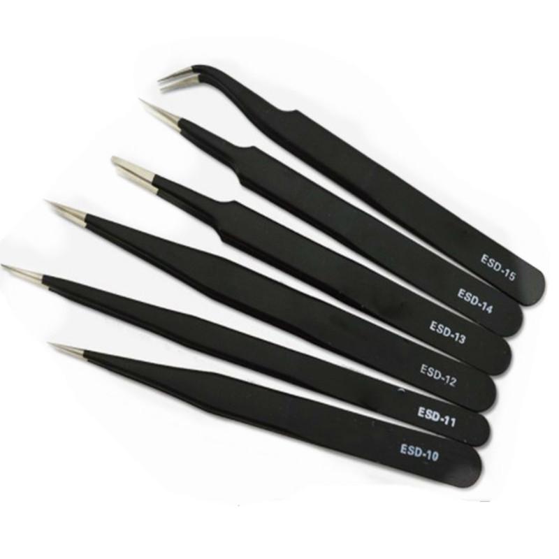 Fine Anti-Static Tweezer Set: Straight & Bent Tips for Electronic Repair