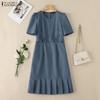 ZANZEA Rochie de vară elegantă casual pentru femei, cu gât rotund, cu mânecă scurtă