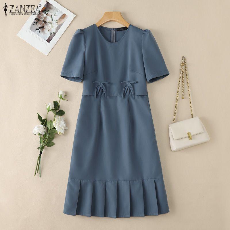 ZANZEA Rochie de vară elegantă casual pentru femei, cu gât rotund, cu mânecă scurtă