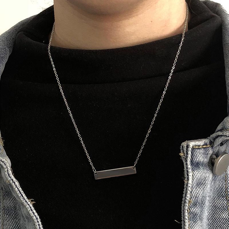 Engraving Personalized Square Bar Custom Necklace Stainless Steel Pendant Necklace Gold 3 Colors Women/Men Custom Gift