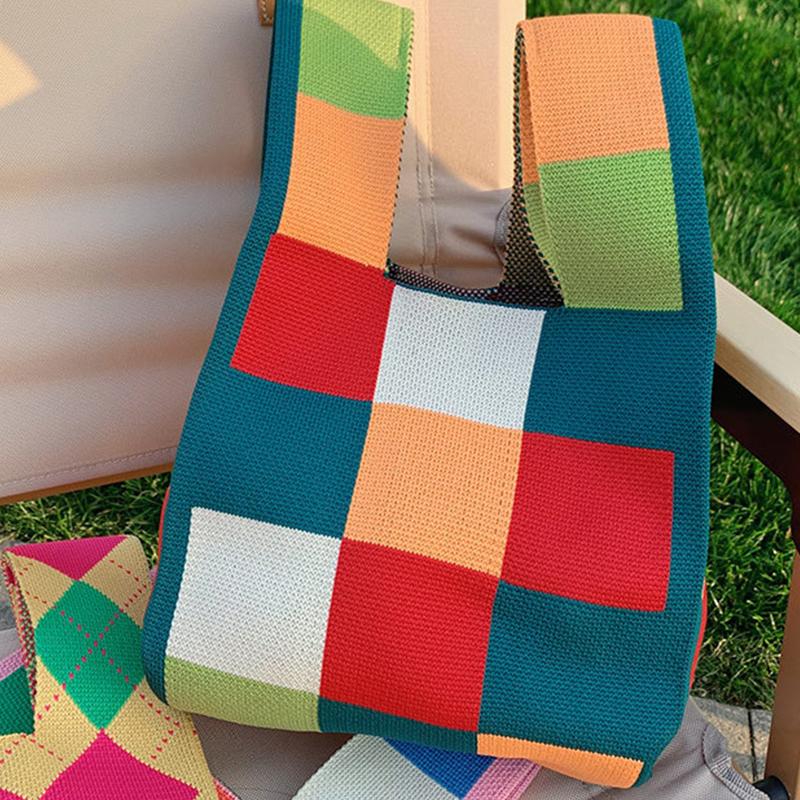 Luxury Design Stripe Knitted Small Handbag and Purse Fashi Korean Trendy Travel Shoulder Bag Wrist Bag Summer Shopper Tote