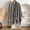 Houndstooth Women Scarf New Winter Warm Double-Sided Slit Large Shawl Pashmina Foulard Square Thick Blanket Poncho