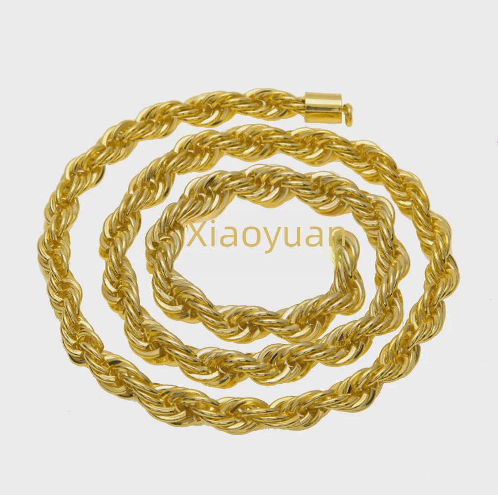Vergoldete 1 cm dicke Halskette aus gedrehtem Seil für Herren – Stilvolles europäisches und amerikanisches Hip-Hop-Design
