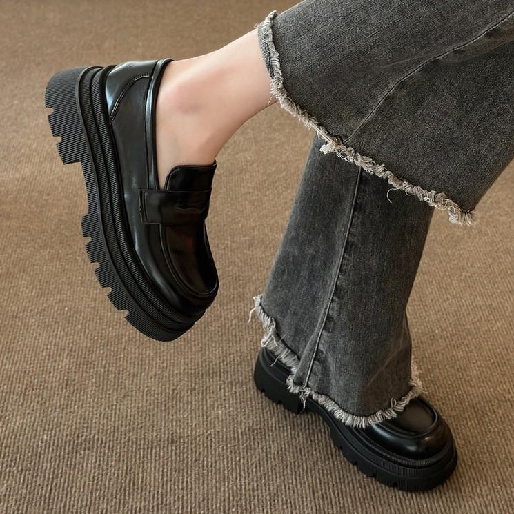British style retro versatile small leather shoes women's spring 2024 new thick-soled heightening single shoes one-pedal loafers