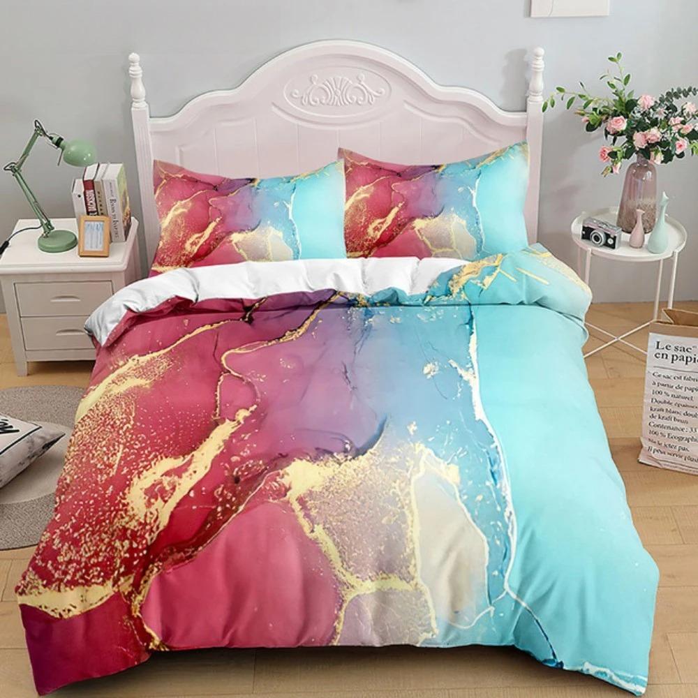 Luxury Black Marble Bedding Set 3D Duvet Cover Set Single Double Twin Full Size Teens Adults Bedclothes Soft Polyester Bed Linen