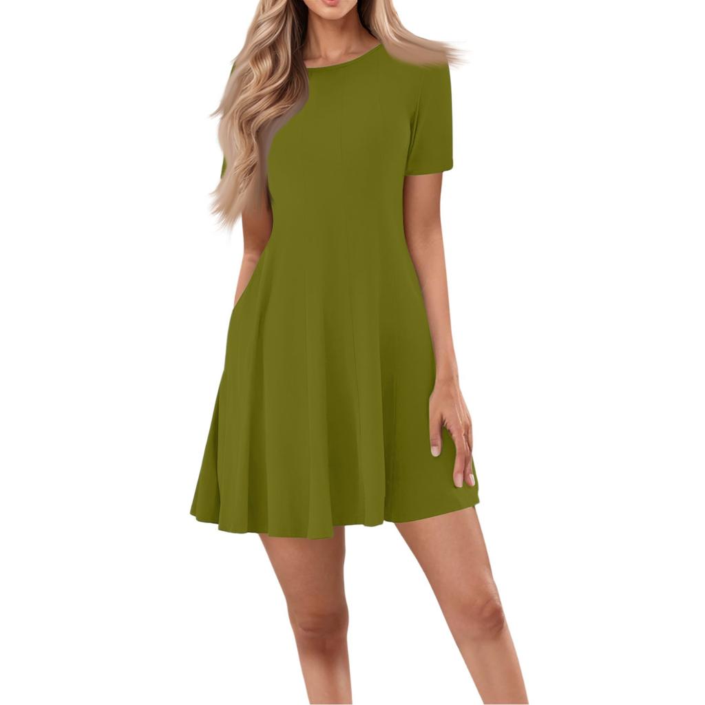 Women's Casual Fashion Round Neck Short Sleeve Short Dress