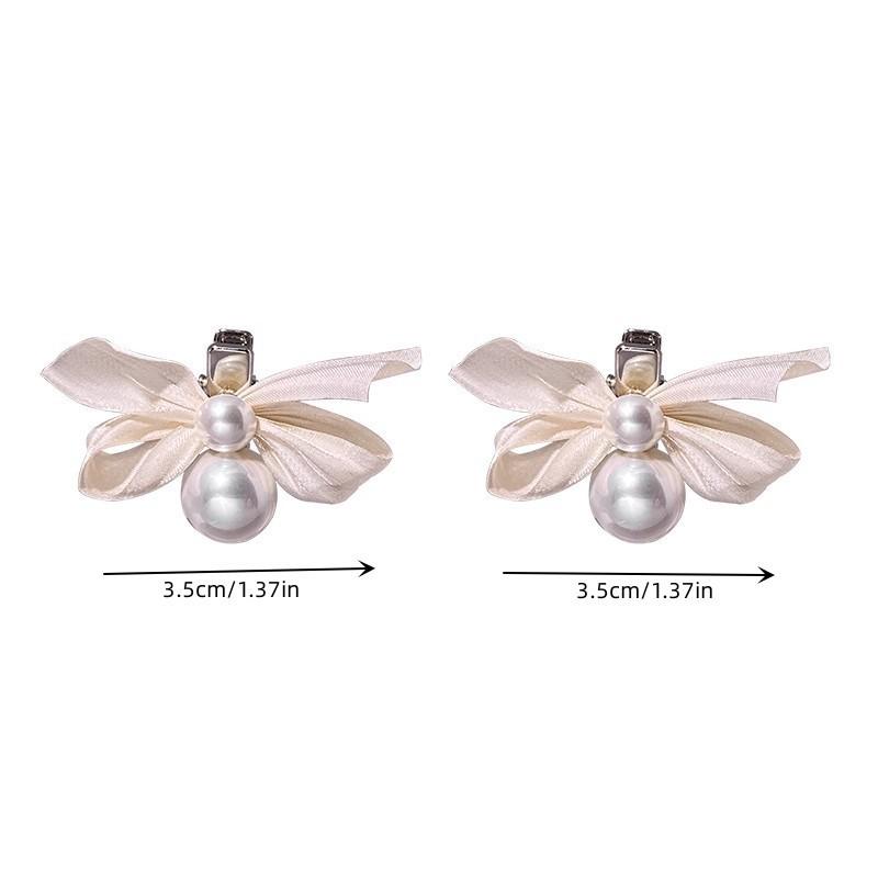 Mesh Bow Pearl Hair Clip Female Korean Holiday Fashion Duckbill Clip Hair Accessories