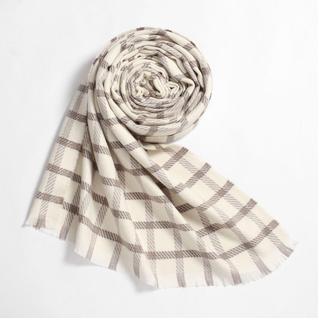 Cashmere Check Mood Long Muffler Shawl Fall/Winter Ivory