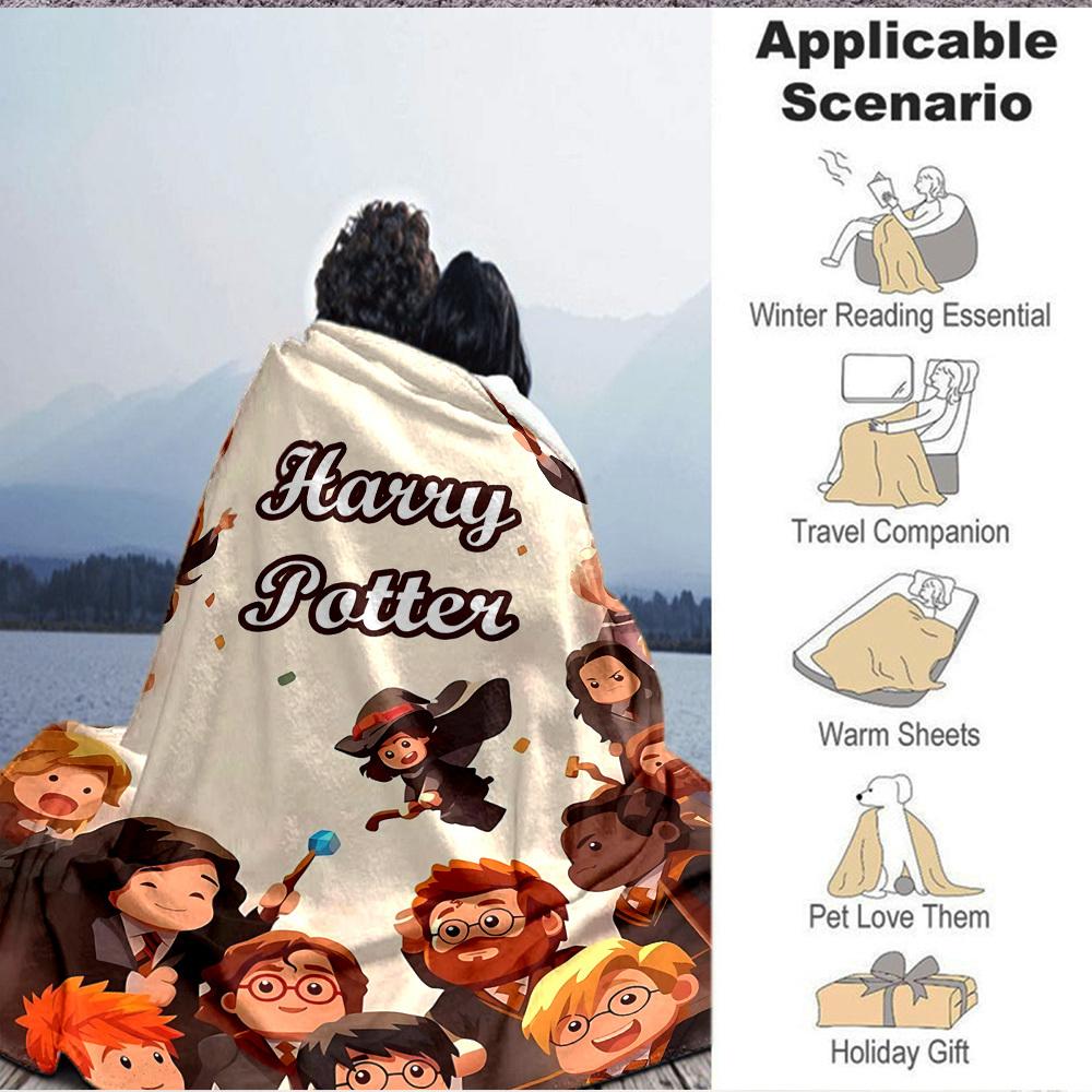 1pc Harry Potter Flannel Throw Blanket - HD Printed Lightweight Soft Warm All-Season Blanket for Sofa, Bed, Travel, Camping 050