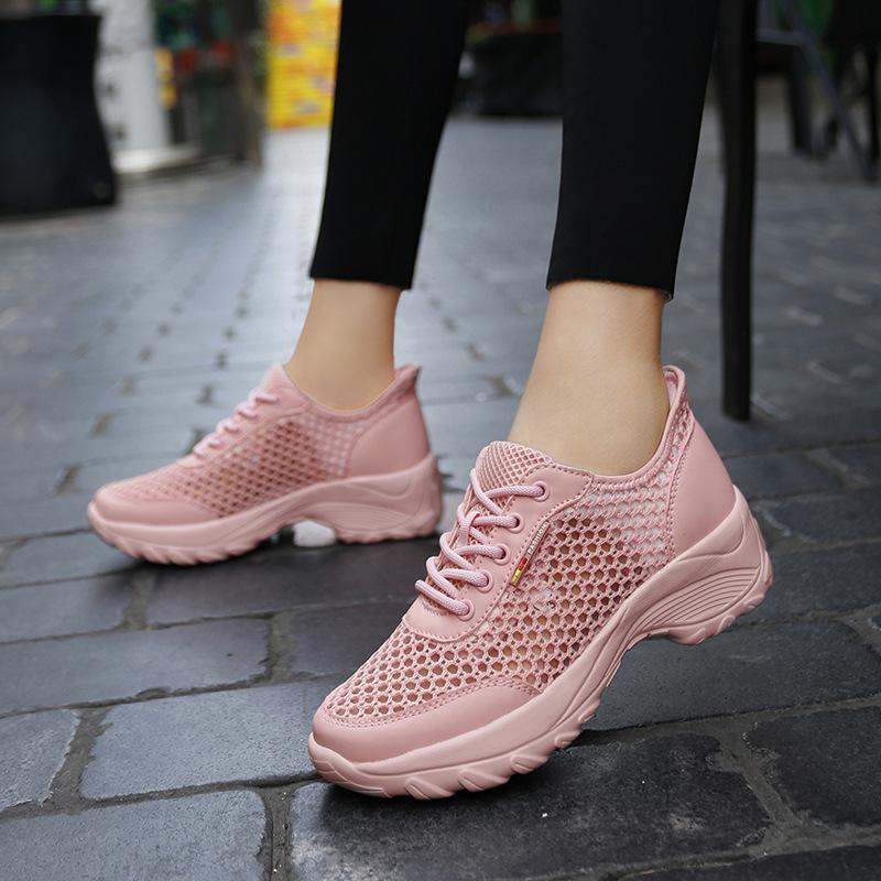 Women's Shoes, Sports Shoes 2025 Summer Women's Thin Mesh Breathable Casual Lightweight Soft Sole Thick Sole Shock-absorbing Running Shoes