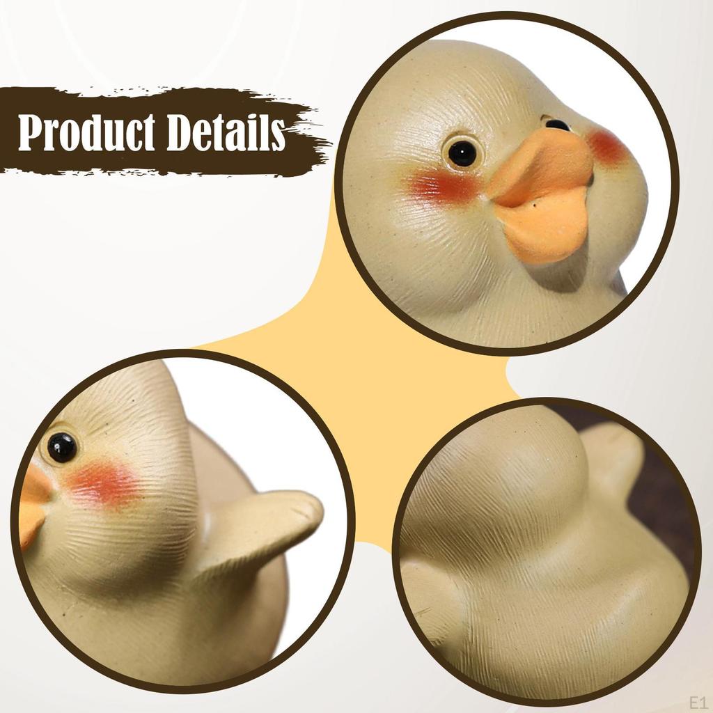 Duck Tea Pet Ornament Clay Decorative Craft Art Animal Figurine Sculpture for Gift Bookshelf