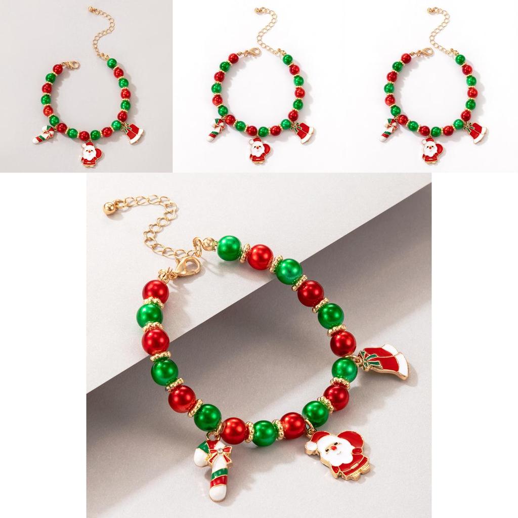Christmas Bell Beaded Bracelet With Santa Claus Charm For Holiday Gift Giving