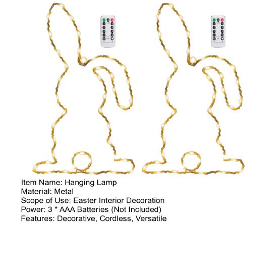 LED Window Light Easter Hanging Lamp with 8 Dynamic Modes Remote Control Timer Battery Operated Waterproof Metal Easter Bunny String Lights for Indoor