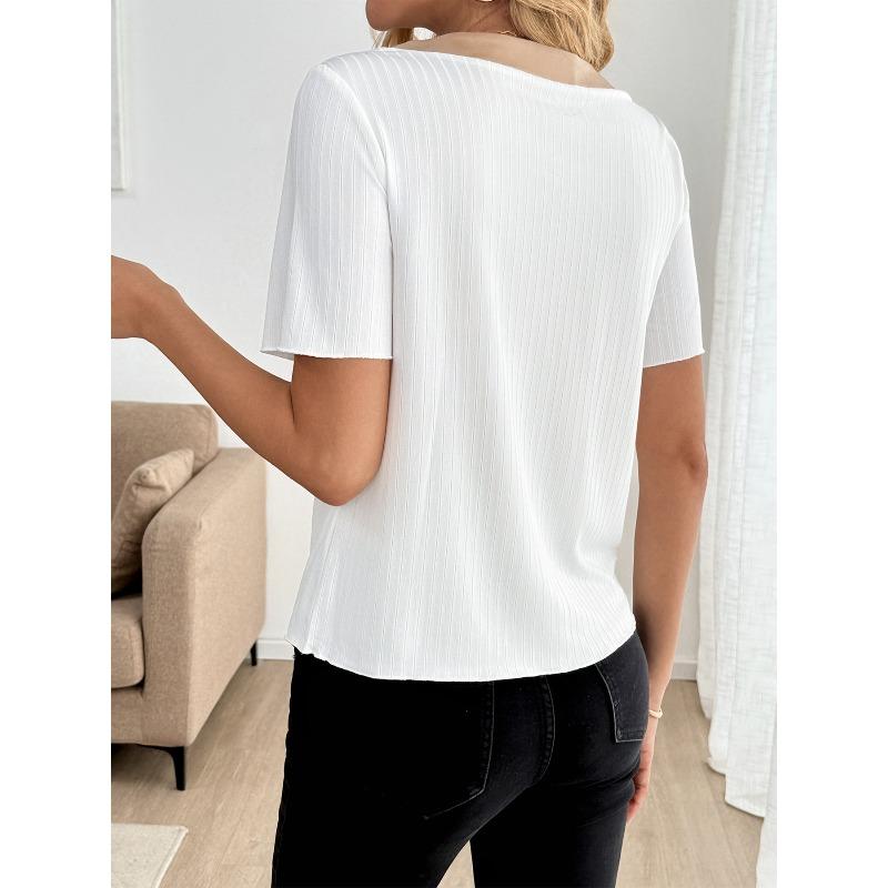 YYFS Women's Fashion Casual Summer Spring Colour Block Print Short Sleeve O-Neck Blouses & Shirts