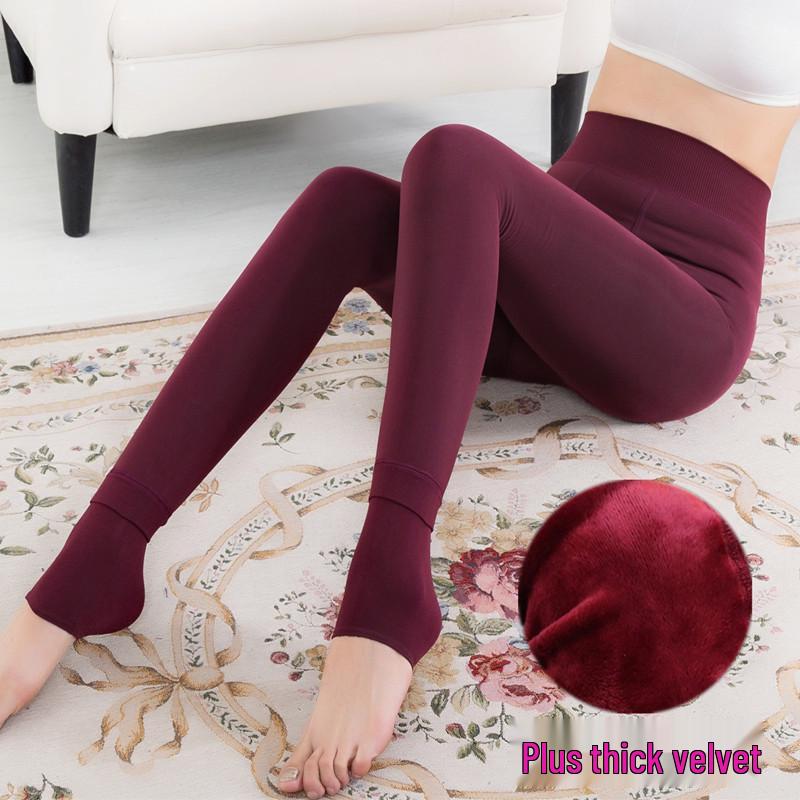 Korean Style Women's Plus Velvet Thickened Slim-Fit Pearl Velvet Leggings for Autumn and Winter