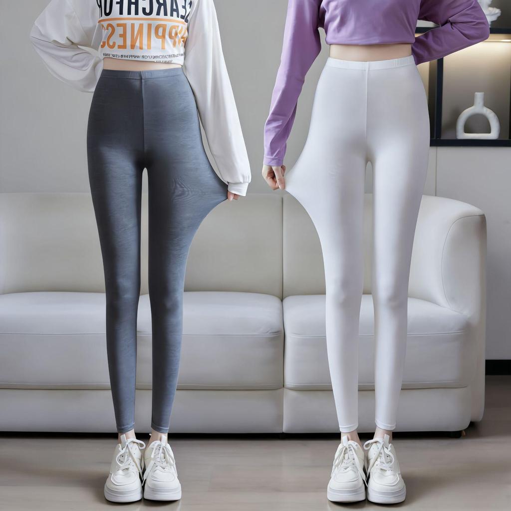 Women's Modal High-Waisted Leggings, Nine-Tenths Length, Skinny Fit, Plus Size, High Stretch, Slimming Yoga Pants for Spring/Summer.