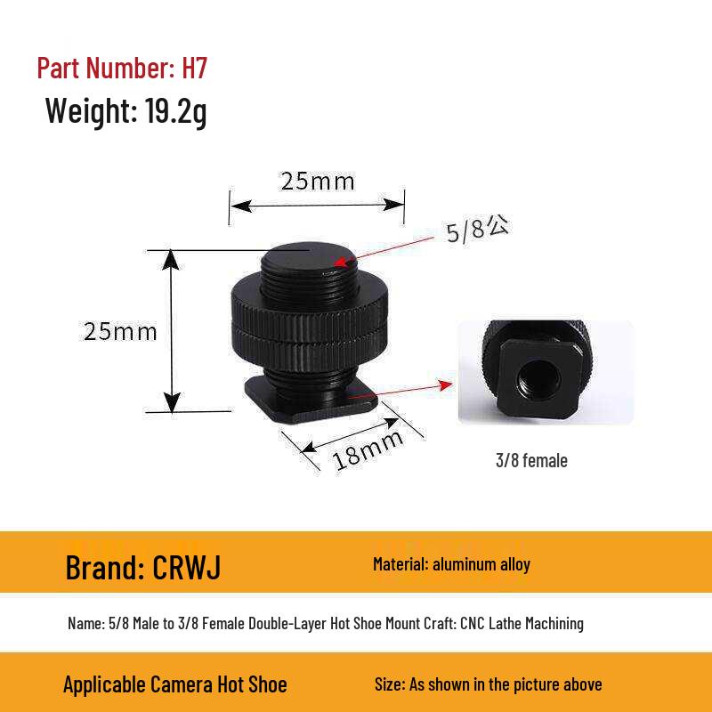 DSLR Camera Double Layer Metal Hot Shoe Mount with 3/8 & 1/4 Locking Flash Screw Base