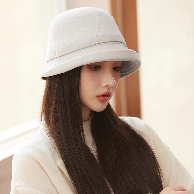Black Bucket Hat Autumn Winter French Temperament Keeping Warm Bow Bucket Hat For Women