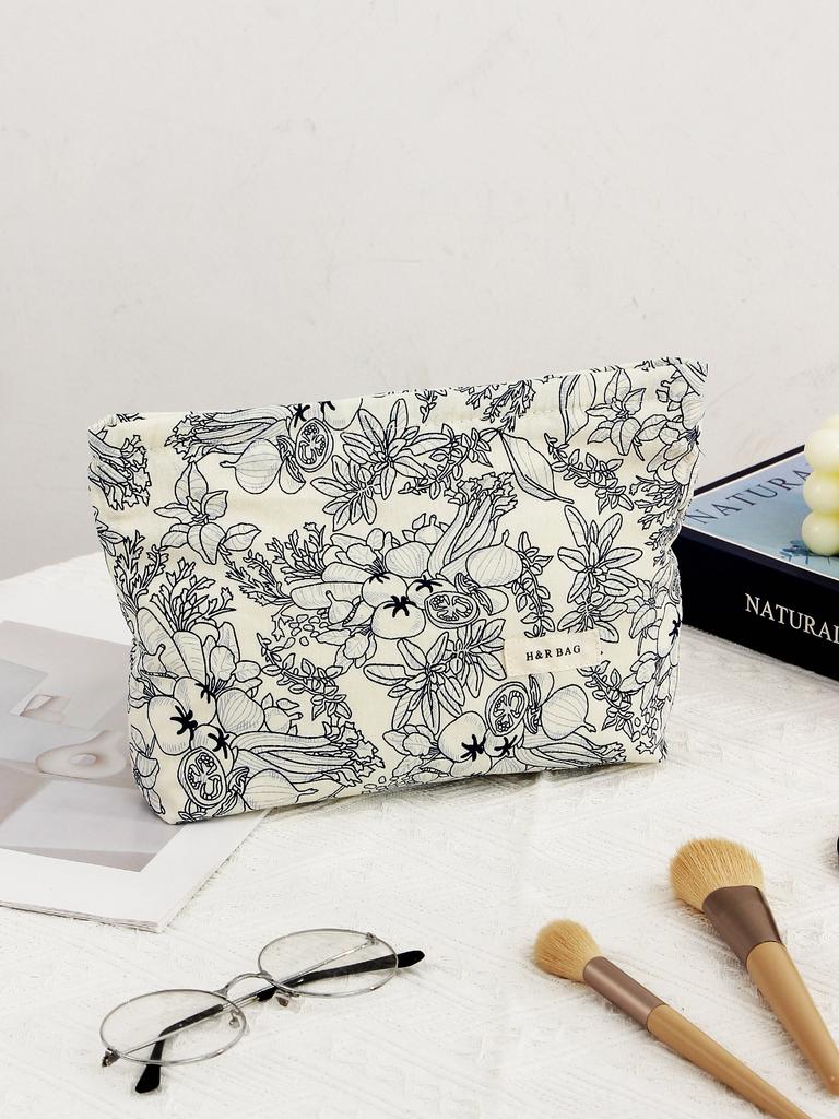 Korean Style Fresh Sweet Floral Print Large Capacity Makeup Bag Student Travel Toiletry Bag Skin Care Storage Pouch
