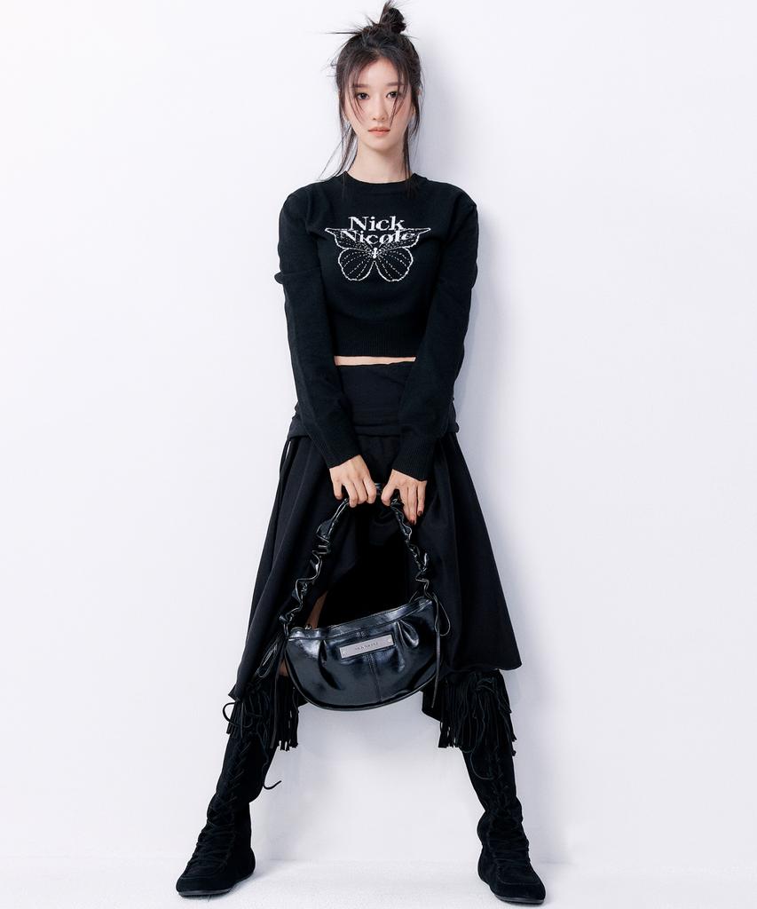 Nigaennikol Shirring Flare Midi Skirt_Black