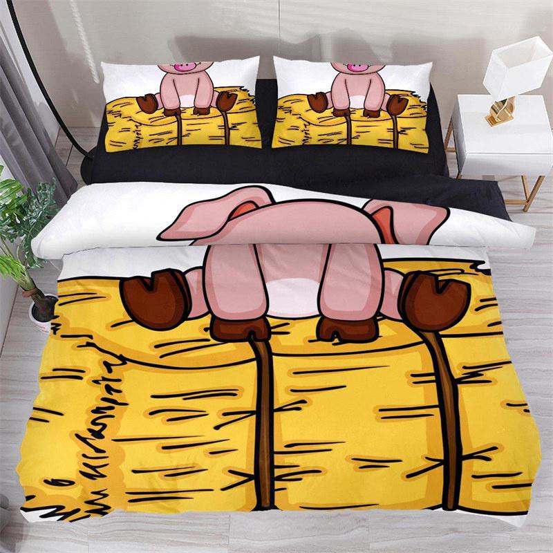 Cartoon Lovely Pig Duvet Cover Set Kawaii Animal Bedding Set King Microfiber Farmhouse Wildlife Theme Comforter Cover Pillowcase