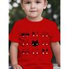 European sizes Summer Boys' Fashion Short Sleeve T-Shirt with Nine-Grid Black And White Kitten Elements Cartoon Pattern Print Outdoor Casual Top