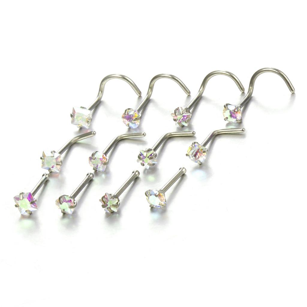 5Pcs Sturdy Alloy Nose Piercing Jewelry Set L Shape Studs and Hoops With CZ Designs Accessory for Stylish Look
