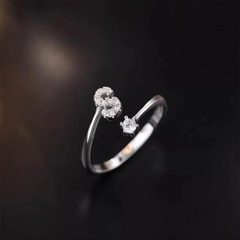 Sterling Adjustable Letter Zircon Ring Women Minimalist Fashion Jewelry Alphabet Initial