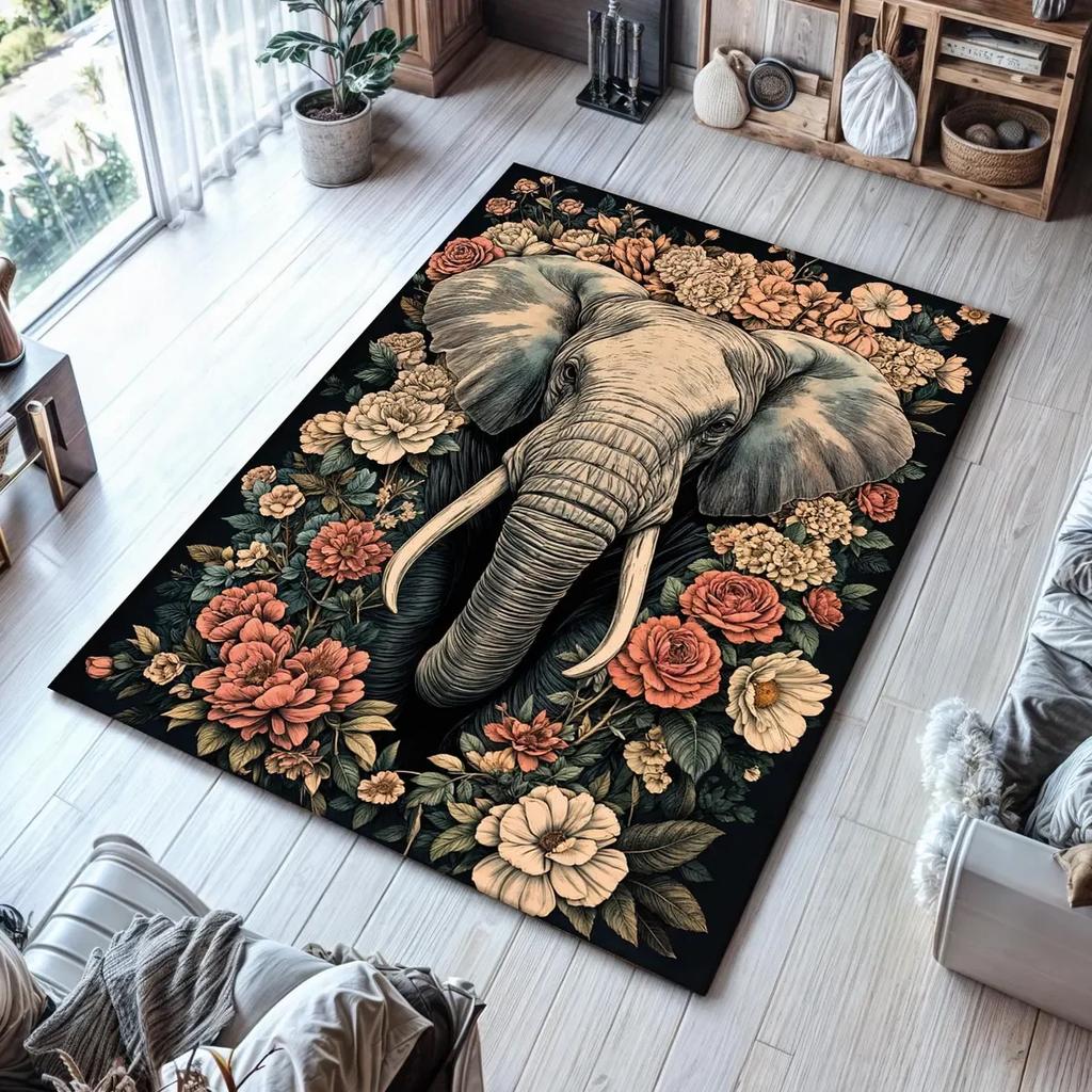 Blumen- und Bienen-Kunstteppich für Zuhause Wohnzimmer Schlafzimmer Küche Teppich Rutschfester Flanellteppich Maschinenwaschbare Fußmatte