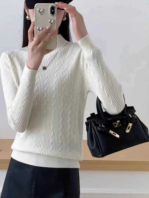 Autumn and winter new fashion versatile semi-turtleneck long-sleeved knitted sweater women's slim and thin sweater top niche bottoming shirt