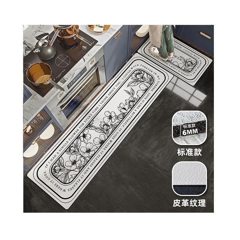 French Light Luxury Leather Floor Mat Household Kitchen Dirt-Resistant Floor Mat Can Be Scrubbed, Leave-In And Cut Pvc Floor Mat