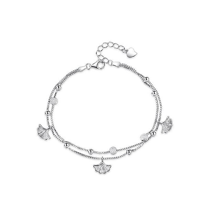 

Серебряный браслет S925 из серебра 925 пробы, браслет из листьев гинкго, литературный двухслойный браслет из шариков, браслет на день рождения, подарок на День святого Валентина silver