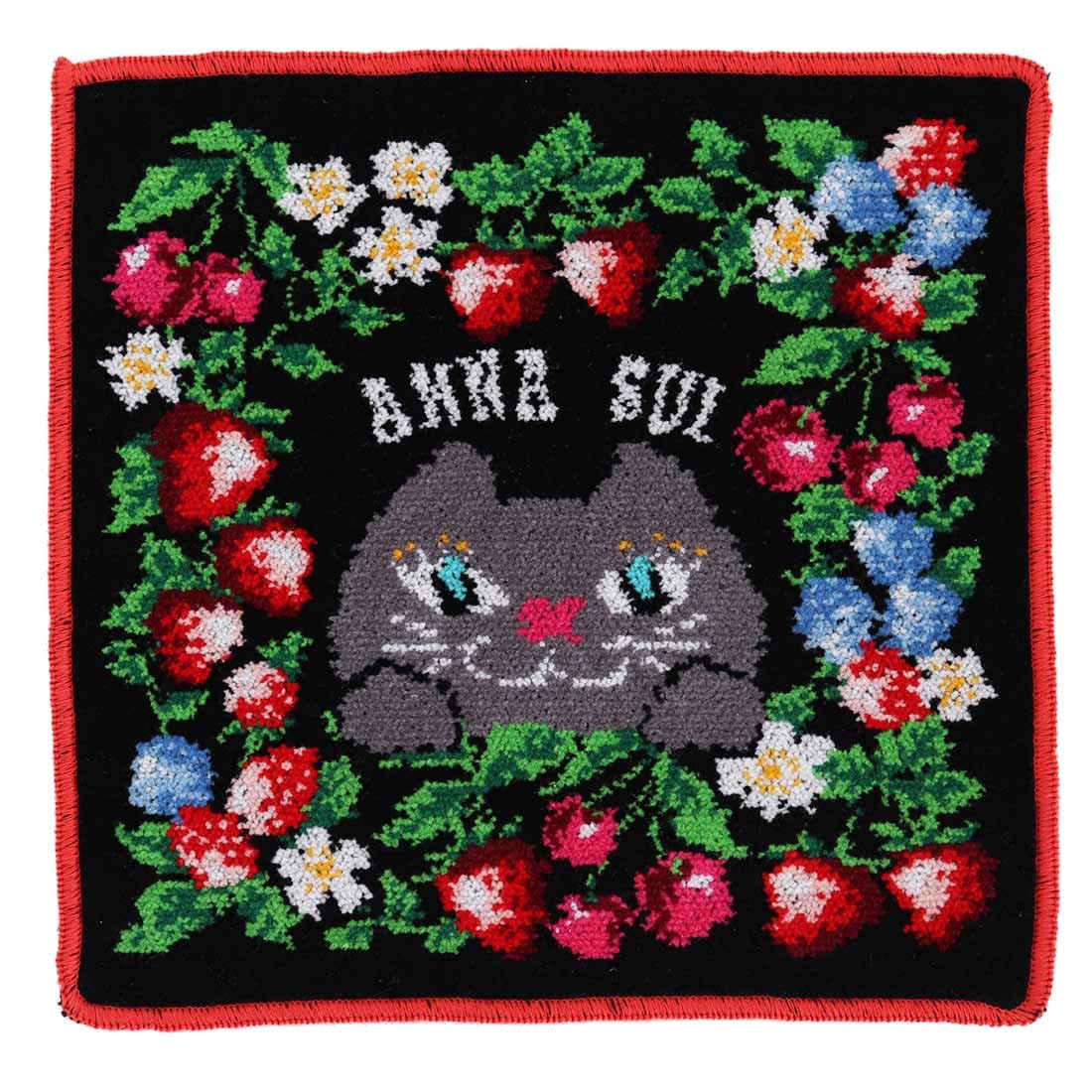 Blooming Anna Sui Chenille Cat Handkerchief Hand Handkerchief, Pattern, Women s (Black, 25cm), Towel, Towel, Women s, 000478-0002-03 чёрный